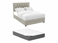 Vente-unique Cama con cajones tela de terciopelo 180 x 200 cm + colchón LEOPOLD Beige