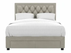 Outlet Vente-unique Cama con cajones tela de terciopelo 140 x 190 cm + colchón LEOPOLD Beige