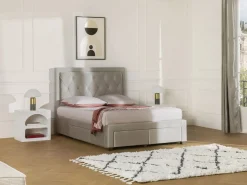 Online Cama con cajones tela terciopelo 140 x 190 cm LEOPOLD Cama Terciopelo|Cama Adulto