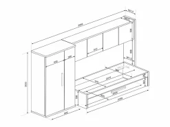 Vente-unique Cama con cama nido 2 x 90 x 200 con armario rosa y blanco - LUMOKA