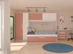 Vente-unique Cama con cama nido 2 x 90 x 200 con armario rosa y blanco - LUMOKA