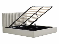 New Vente-unique Cama con canapé 140 x 190 cm de tela - SARANELI Gris claro