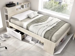 Best Vente-unique Cama con canapé 120 x 190 cm en color natural y blanco + somier de láminas - LEANDRE Color natural claro / Blanco