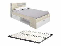 Best Vente-unique Cama con canapé 120 x 190 cm en color natural y blanco + somier de láminas - LEANDRE Color natural claro / Blanco