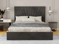 New Cama con canapé abatible 140 x 190 cm terciopelo RILIODA Cama Terciopelo