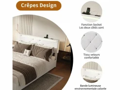Sale Cama con canapé con LED RGB y puertos USB-C/USB – 160x200 cm – Tejido – Cabecero ajustable – Gran capacidad de almacenaje Cama Con Canapé|Cama Con Almacenaje