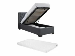 Discount Cama con canapé de 90 x 200 cm con cabecero tapizado en tela y colchón - MASSIMO Cama Infantil
