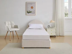 Discount Vente-unique Cama con canapé de 90 x 190 cm en tejido bouclé color + colchón - LIRIMO Crema