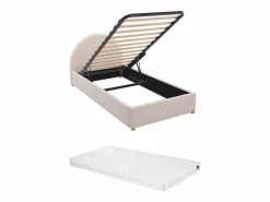 Discount Vente-unique Cama con canapé de 90 x 190 cm en tejido bouclé color + colchón - LIRIMO Crema
