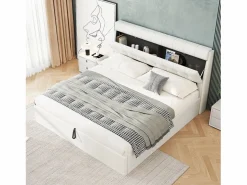 Best Cama con canapé de 140 x 190 cm con cabecero de almacenaje - LED - Piel sintética - (sin colchón) Cama Con Canapé