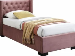 Outlet Vente-unique Cama con canapé de 90 x 200 cm con cabecero tapizado en terciopelo - MASSIMO Rosa
