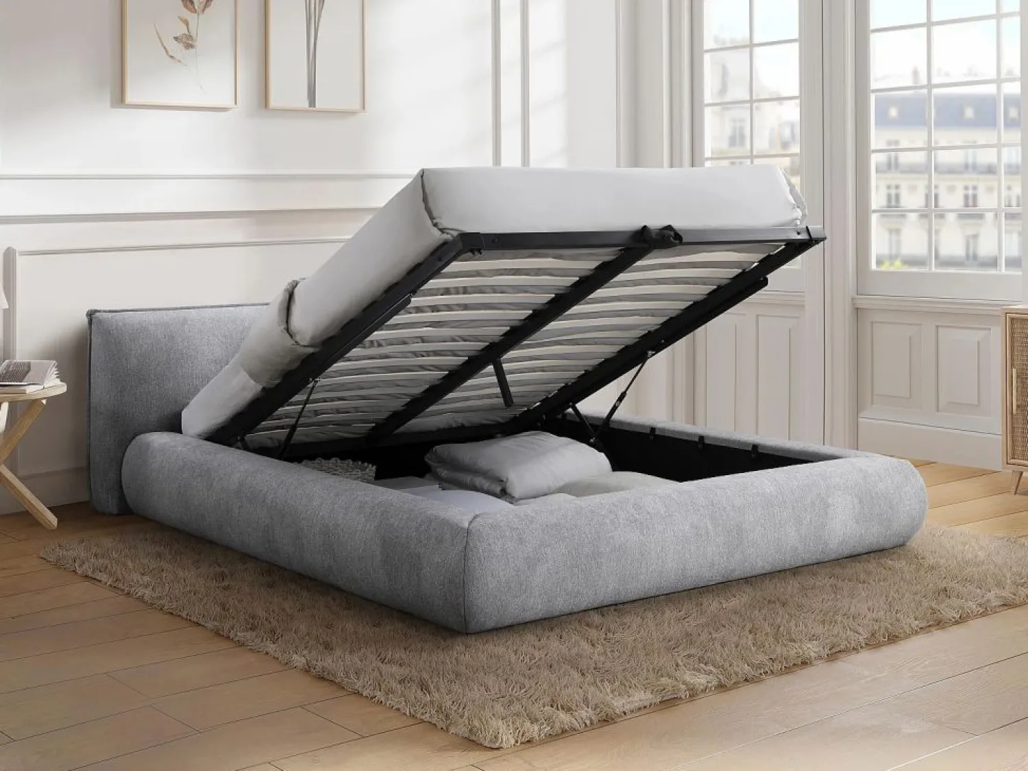 Vente-unique Cama con canapé king size 180 x 200 cm de tela color + colchón - MIRSIO
