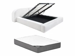 Discount Cama con canapé LIRABA 160 x 200 cm pana + colchón - Cama Terciopelo