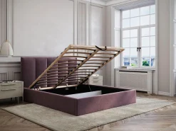 Vente-unique Cama con canapé queen size 160 x 200 cm cabecero con costuras verticales tela burdeos - KILACLO