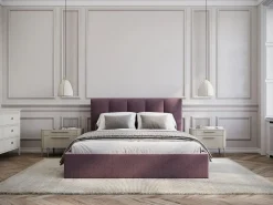 Vente-unique Cama con canapé queen size 160 x 200 cm cabecero con costuras verticales tela burdeos - KILACLO