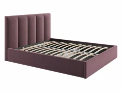 Vente-unique Cama con canapé queen size 160 x 200 cm cabecero con costuras verticales tela burdeos - KILACLO