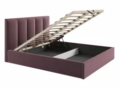 Vente-unique Cama con canapé queen size 160 x 200 cm cabecero con costuras verticales tela burdeos - KILACLO