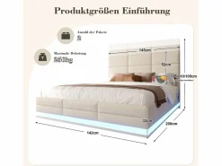 Merax Cama con canapé tapizado - 140 x 200 cm - cabecero ajustable - con USB + LED - canapé hidráulico - terciopelo -