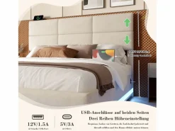 Merax Cama con canapé tapizado - 140 x 200 cm - cabecero ajustable - con USB + LED - canapé hidráulico - terciopelo -