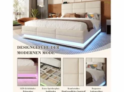 Merax Cama con canapé tapizado - 140 x 200 cm - cabecero ajustable - con USB + LED - canapé hidráulico - terciopelo -
