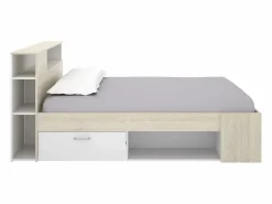 Cama con canapé 120x190 cm en color natural y blanco + somier + colchón - LEANDRE Cama Con Almacenaje|Cama Infantil