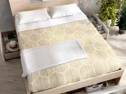 Outlet Cama con compartimentos 140 x 190 cm color natural y blanco + somier - LEANDRE Cama Con Almacenaje|Cama Adulto