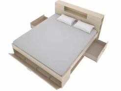 Vente-unique Cama con compartimentos 140 x 190 cm color natural + somier + colchón - LEANDRE