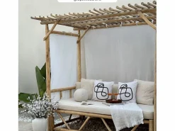 Sale Cama con dosel de exterior en rama de teca y lona - Tika Tumbona