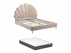 Cama con forma de concha de 140 x 190 cm en terciopelo + colchón - LIVAYA Cama Terciopelo