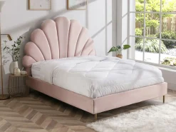 New Cama con forma de concha de 140 x 190 cm en terciopelo + colchón - LIVAYA Cama Terciopelo