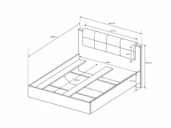 Best Vente-unique Cama con mesas de noche 160 x 200 cm con LEDs en natural y antracita + somier - LAONILE Gris antracita / Color natural oscuro