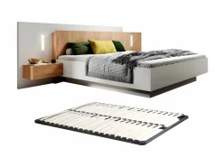 Vente-unique Cama con mesitas de noche 2 cajones en 160 x 200 cm LEDs blanco y natural + somier - FRANCOLI