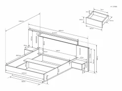 Clearance Cama con mesitas de noche 2 cajones 160 x 200 cm LEDs natural y antracita + somier - FRANCOLI Cama Con Almacenaje|Cama Adulto