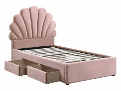 Discount Vente-unique Cama concha 90 x 190 cm con 2 cajones de terciopelo + colchón - MOANA Rosa