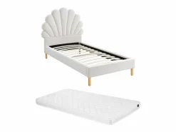 New Cama concha 90 x 190cm en terciopelo beige con colchón - MOANA Cama Terciopelo|Cama Infantil