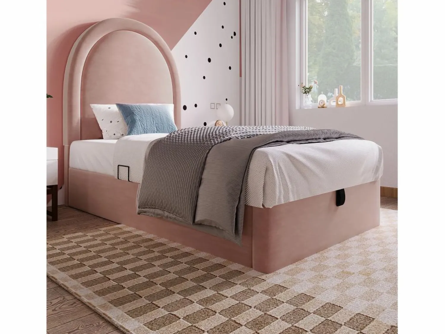 Sale Cama contenedor 90 x 190 cm con cabecero redondo - Terciopelo - Estampado cósmico - (sin colchón) Cama Terciopelo