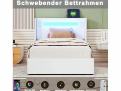 Discount Cama contenedor 90 x 200 cm con cabecero - LED, reproductor Bluetooth y toma USB - Cuero PU - Cama Con Canapé|Cama Con Almacenaje