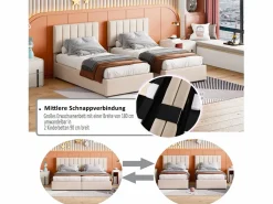 Outlet Cama contenedor 180 x 200 cm/2 x 90 x 200 cm con cabecero - cama modular - apertura lateral - tejido de lino - Cama Con Canapé|Cama Con Almacenaje