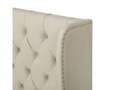 Clearance ModernLuxe Cama contenedor acolchada de terciopelo 160x200 cm con somier de láminas - Beige