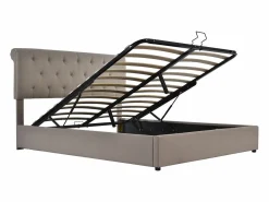 Merax Cama contenedor con caja de almacenamiento - 160 x 200 cm - tela de lino - somier de láminas - color natural