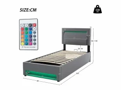 ModernLuxe Cama contenedor de piel sintética de 90x200 cm con LED - con puertos de carga (por cable e inalámbrico) -