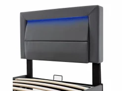 ModernLuxe Cama contenedor de piel sintética de 90x200 cm con LED - con puertos de carga (por cable e inalámbrico) -