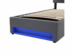 ModernLuxe Cama contenedor de piel sintética de 90x200 cm con LED - con puertos de carga (por cable e inalámbrico) -