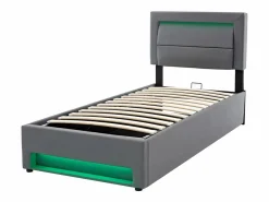 ModernLuxe Cama contenedor de piel sintética de 90x200 cm con LED - con puertos de carga (por cable e inalámbrico) -