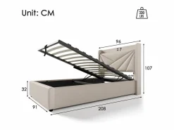 ModernLuxe Cama contenedor de tela de lino 90x200 cm - con puerto USB y somier -