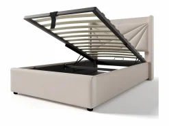 ModernLuxe Cama contenedor de tela de lino 90x200 cm - con puerto USB y somier -