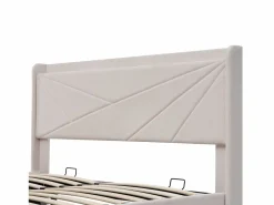 Hot ModernLuxe Cama contenedor de tela de lino 160x200 cm - con puerto USB y somier - Beige