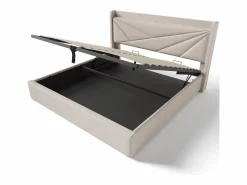 Hot ModernLuxe Cama contenedor de tela de lino 160x200 cm - con puerto USB y somier - Beige