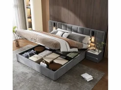 Outlet Cama contenedor de terciopelo - 180x200cm - con LED y puerto de carga - (mesita de noche no incluida) Cama Terciopelo