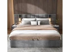 Outlet Cama contenedor de terciopelo - 180x200cm - con LED y puerto de carga - (mesita de noche no incluida) Cama Terciopelo